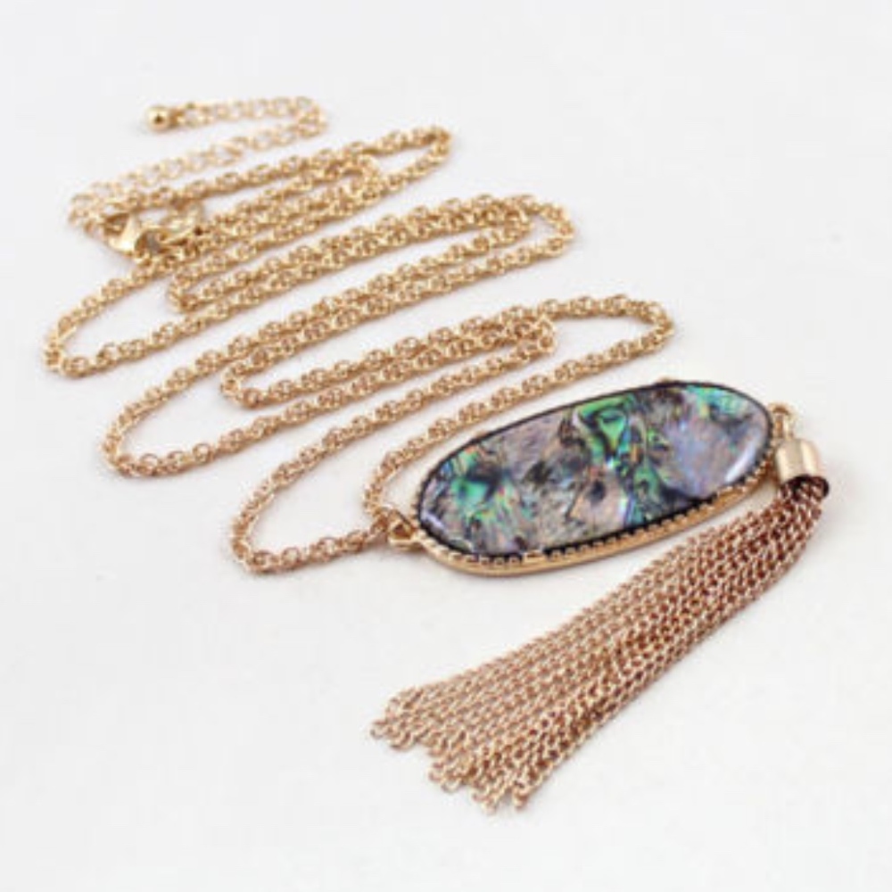 Long Tassel Abalone Imitation Womens Necklace Gold